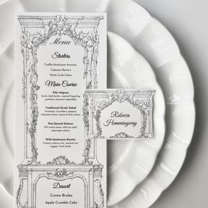 Semi-Custom Venezianisches Menü & Namenskarten, Vintage Französisch Französisch Romantische Elegante Tischdekoration, Verlobung, Geburtstag, Brautparty, Bridgerton