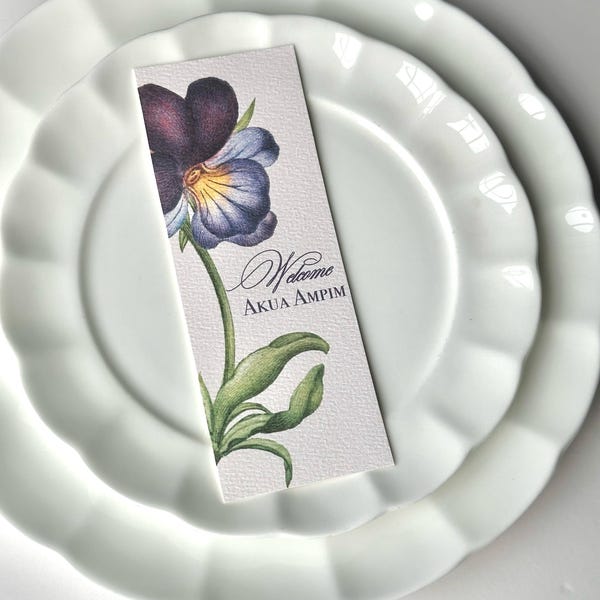 watercolor flower cards | wedding name cards | flower theme name cards | paper place cards | dinner escort card | botanical name card