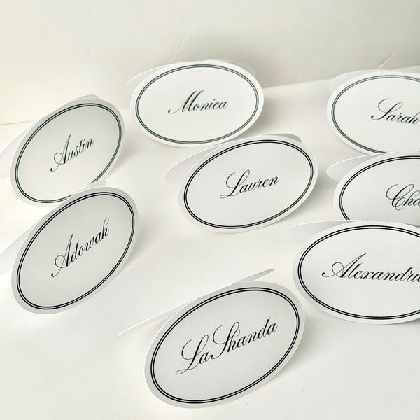 oval name cards | oval escort cards | place card | wedding | bridal shower | table decor | tablescape | guest name card
