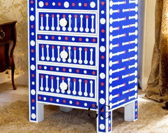 Mesita de noche con incrustaciones de hueso hecha a mano: mesita de noche con diseño floral marroquí