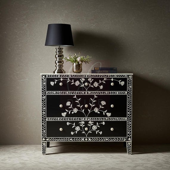 chinese dress ladies 1Pc Luxury Glam Seven Drawer Bedroom Dresser With Two Toned Drawer Black  Finish Shimmering Accents Bedroom Solid Wood Wooden Furniture Black Bedroom