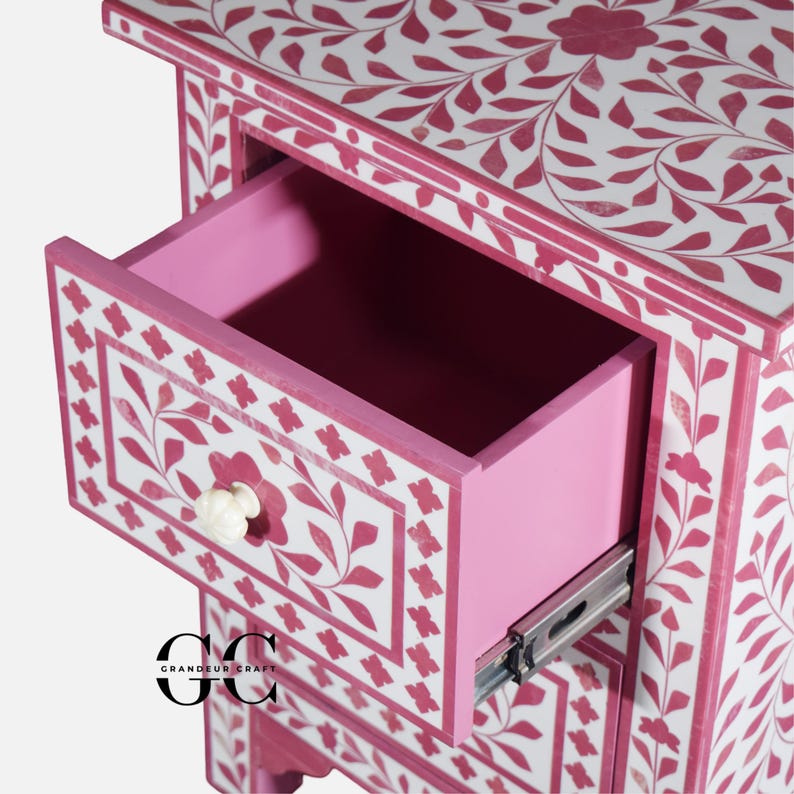 Bone Inlay Two Drawer Nightstand | Pink Two Drawer Floral | Floral ...