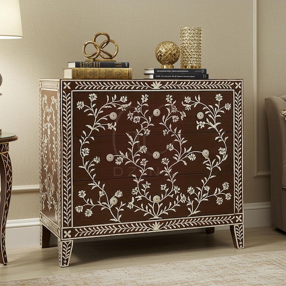 Handcrafted Bone Inlay Dresser: Floral Vine Luxury Furniture - Etsy