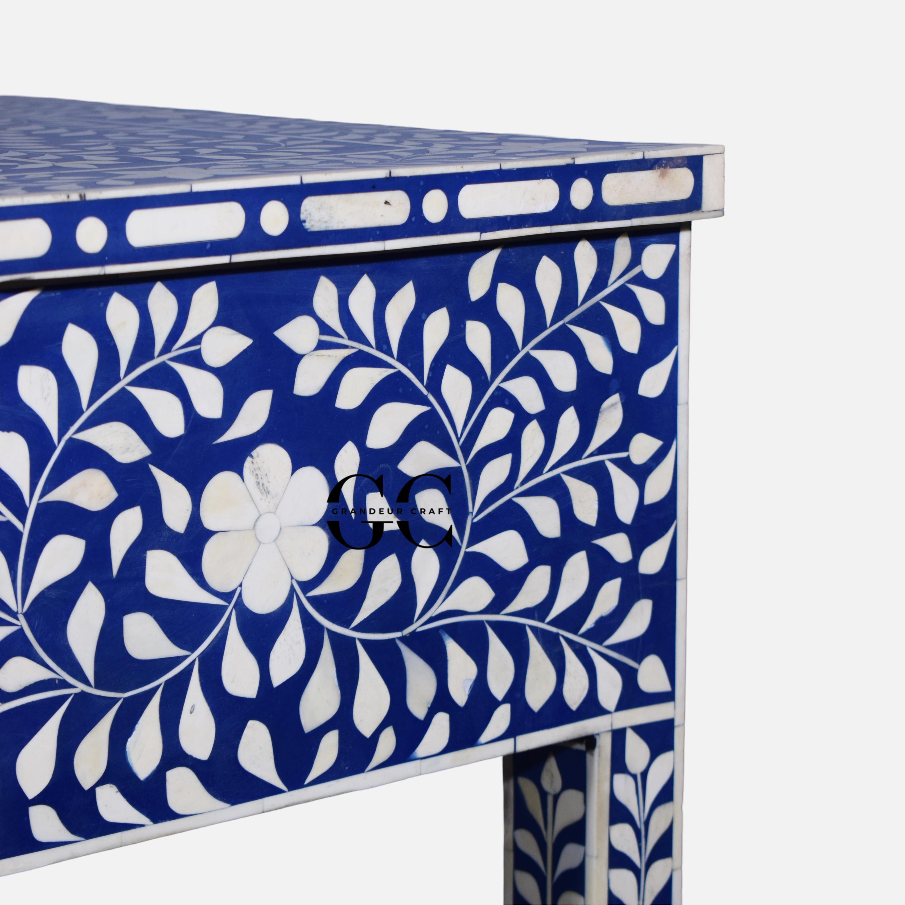Bone Inlay Desk: Blue Floral 3-drawer Wooden Desk - Etsy
