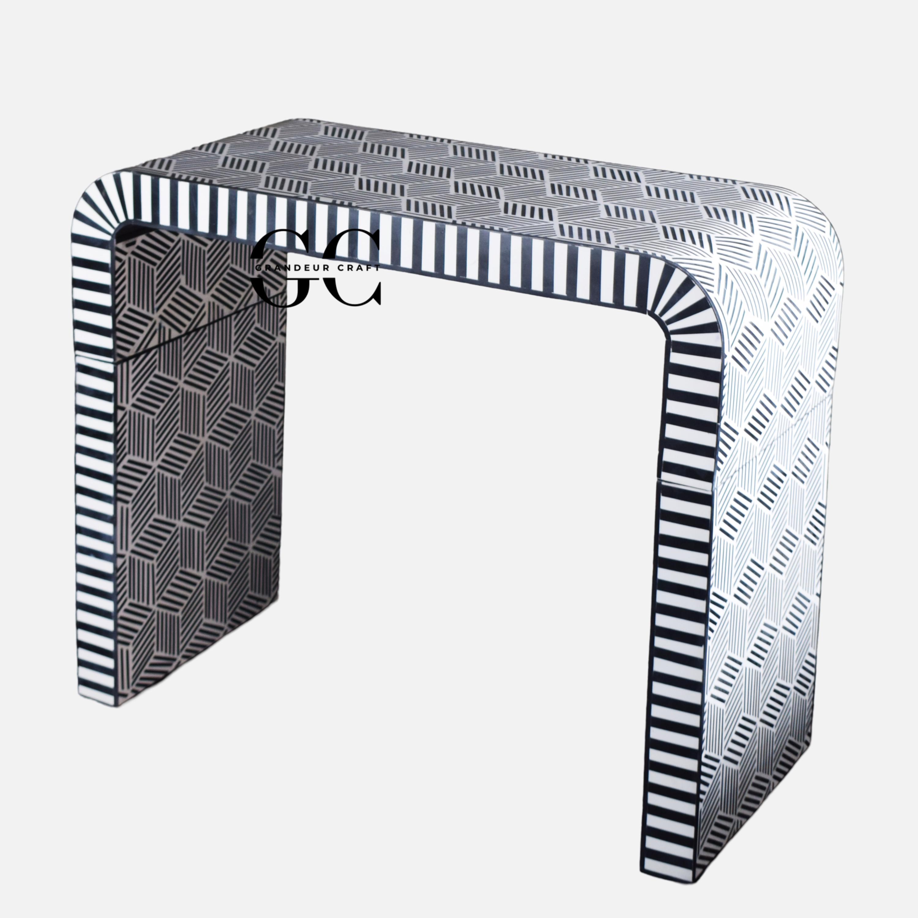 Bone Inlay Console Table / Optical Pattern Console Table / U Shape ...
