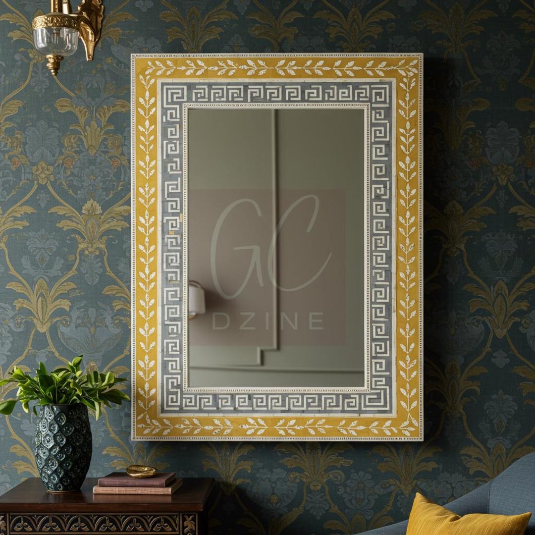 Handcrafted Bone Inlay Mirror: Greek Key Design, Luxury Furniture - Etsy