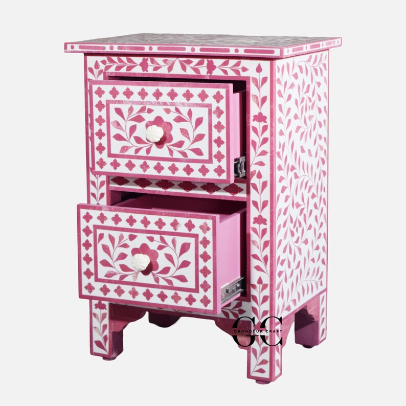 Bone Inlay Two Drawer Nightstand | Pink Two Drawer Floral | Floral ...