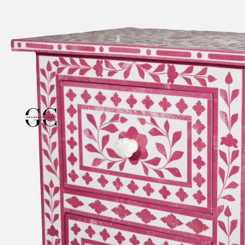 Bone Inlay Two Drawer Nightstand | Pink Two Drawer Floral | Floral ...