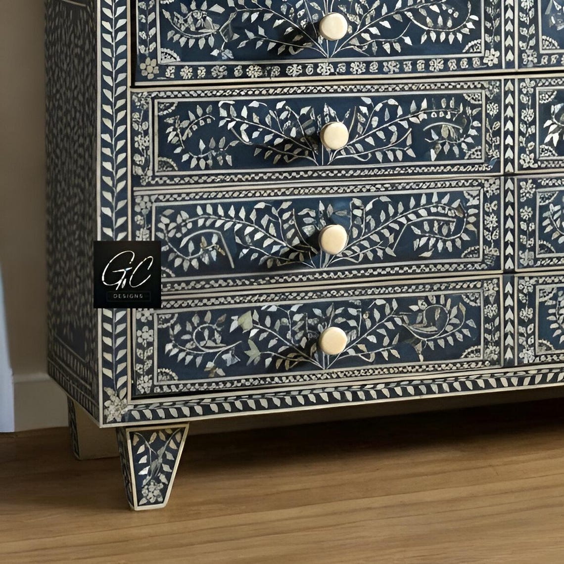Bone Inlay Floral Pattern Dresser Chest Elegant Buffet Storage Handmade ...