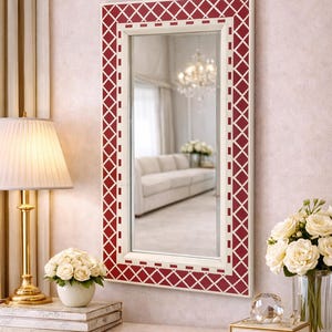 Espejo artesanal con incrustaciones de hueso: diseño de llave griega, muebles de lujo