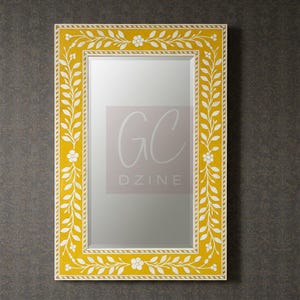 Handcrafted Yellow Bone Inlay Mirror: Floral Vine Luxury Mirror