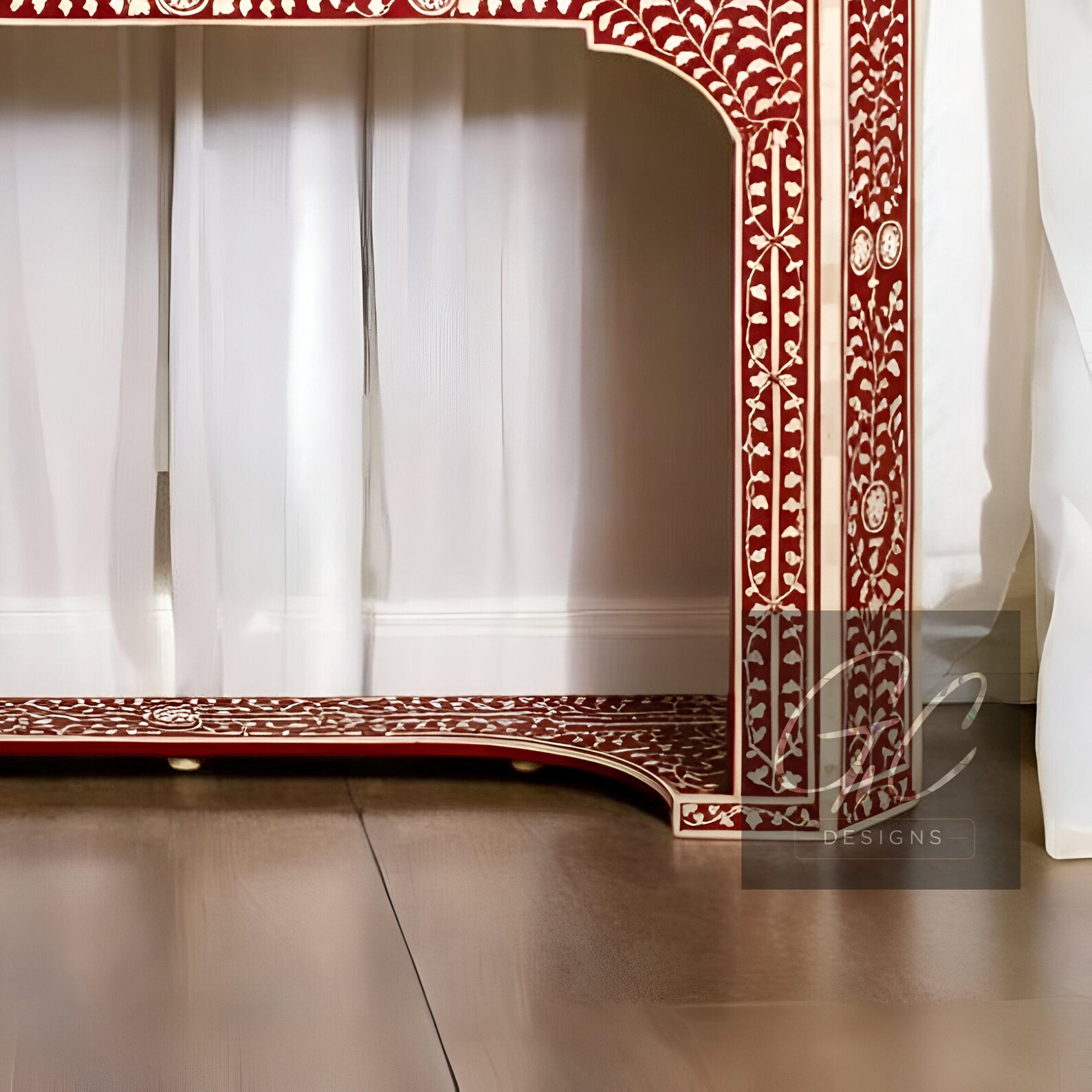 Bone Inlay Console Table Floral Pattern Console Table Heart Shape ...