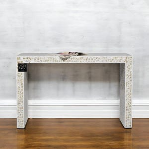 White Mother of Pearl Inlay Console Table: U-Shape Entryway Furniture