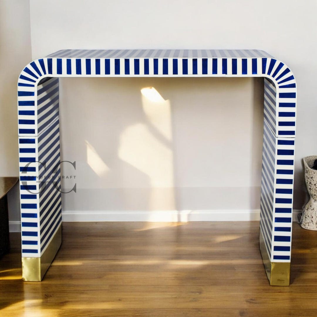 Bone Inlay Console Table | Waterfall Pattern Console Table | U Shape ...