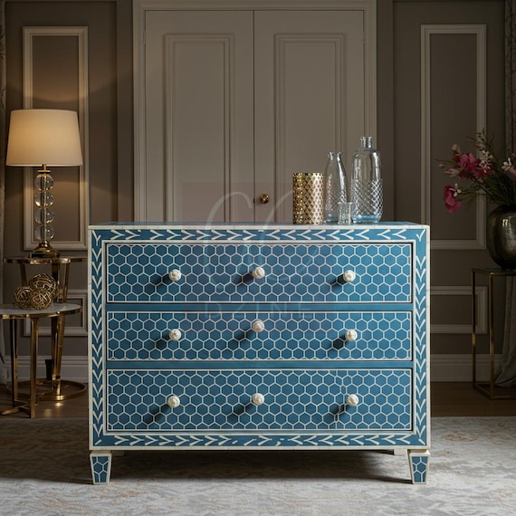blue bone inlay dresser Inlay Chest of Drawers main image 1