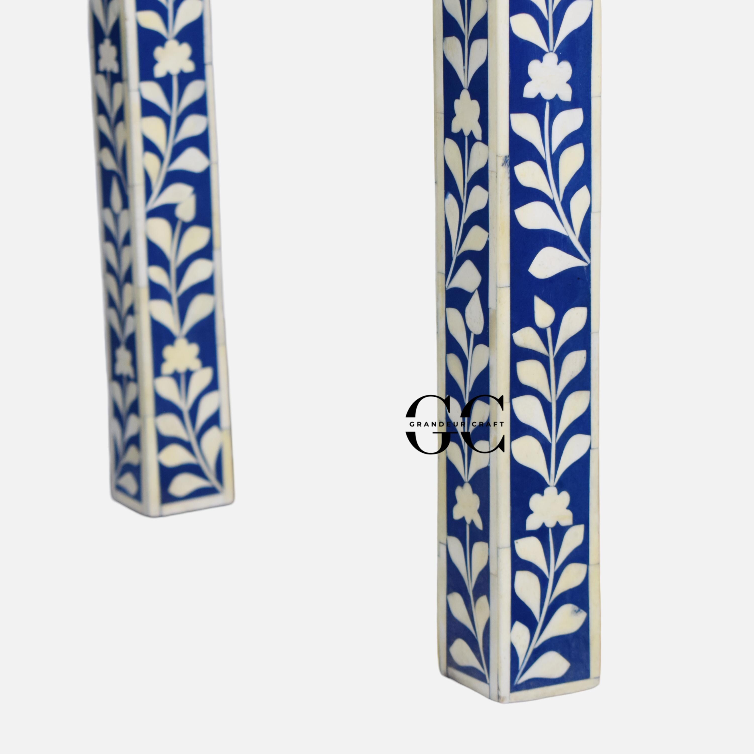 Bone Inlay Desk: Blue Floral 3-drawer Wooden Desk - Etsy