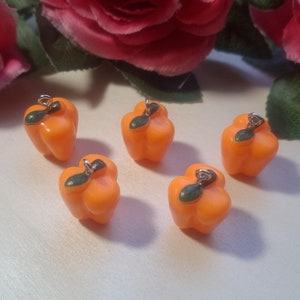 5 Orange Resin Bell Pepper Charms | Food Charms | Garden Charms | Charms for Jewelry Making | Pendants