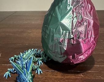 3D Printed Crystalized Egg with Baby Crystal Dragon - Dragon Egg - Baby Dragon with Dragon Egg