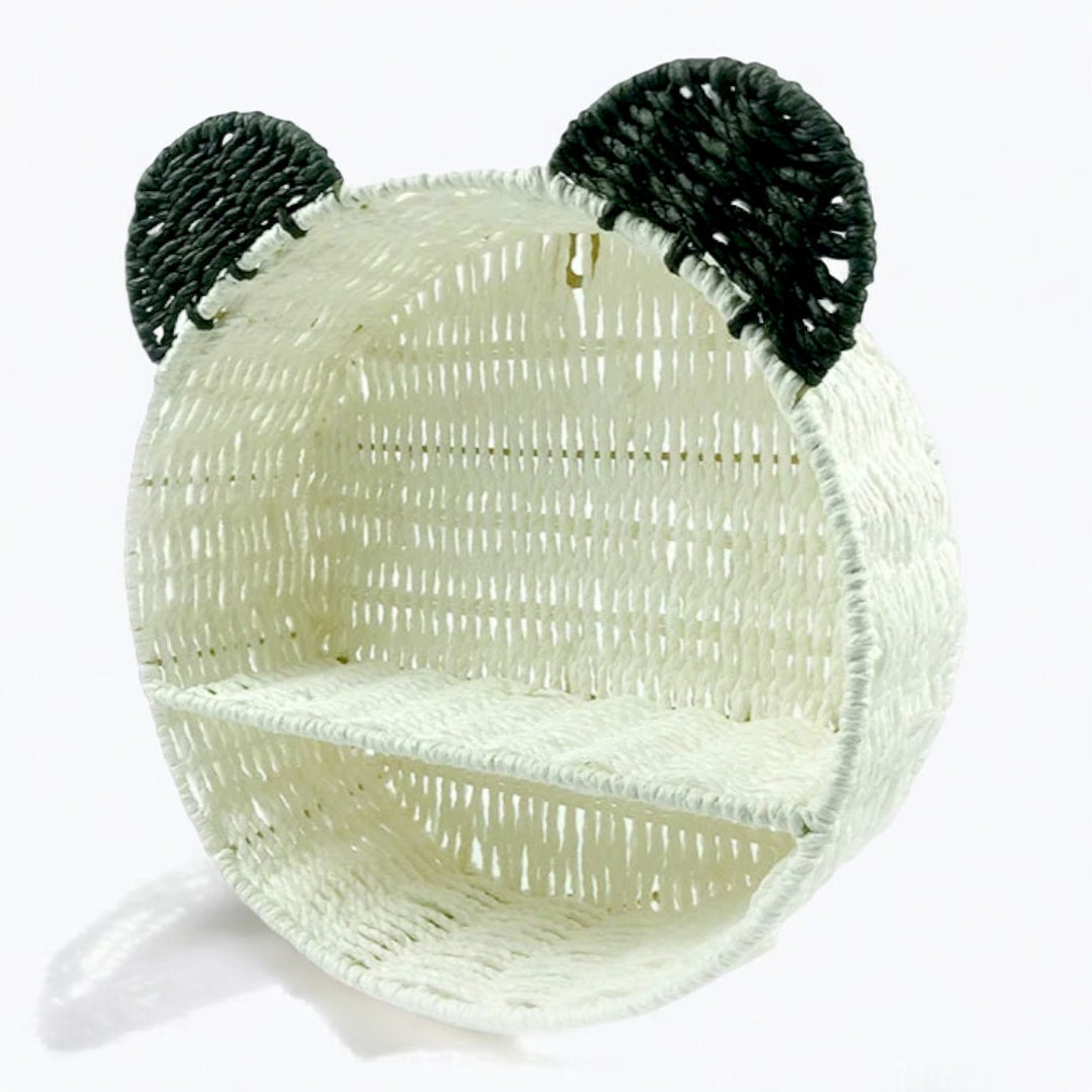 Handwoven Panda Wall Shelf, Rattan Wall Basket, Animal Shaped Wall ...
