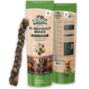 12-Inch Bully Braids - 5 Count | Premium All-Natural Dog Chews | Long-Lasting & Odor-Free