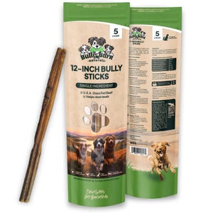 12-Inch Bully Sticks - 5 Count | Premium All-Natural Dog Chews | Long-Lasting & Odor-Free Treats