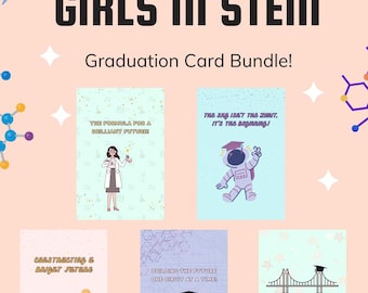 Chicas en STEM: Paquete de tarjetas de graduación, plantilla de Canva