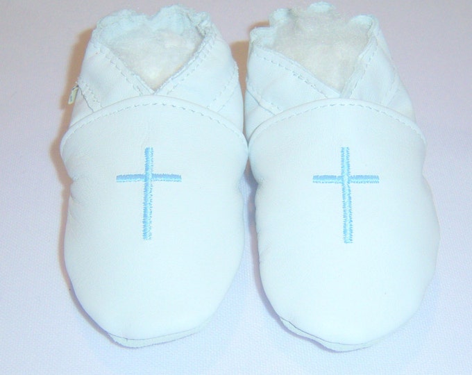 white or off white Leather baby shoes for Baptism Christening with Cross - infant baptism shoes