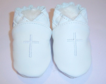Christening Baptism white leather shoes with cross - baptism booties - baptized shoes - infant baby baptism booties - children baptism shoes