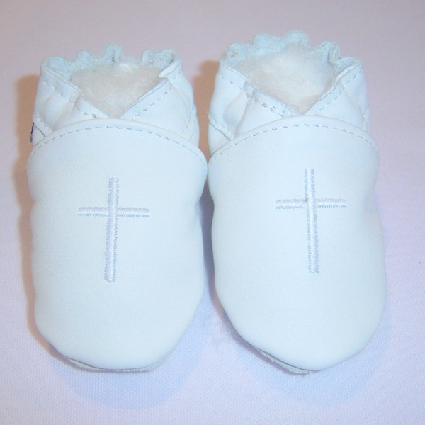 Christening Baptism white leather shoes with cross - baptism booties - baptized shoes - infant baby baptism booties - children baptism shoes