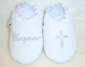 Christening shoes ,leather baby shoes, handmade, soft soled shoes,personalised shoes,monogram shoes, off white leather baptism shoes