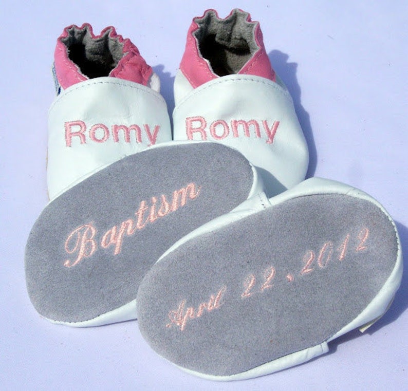 Baptism gift leather baby shoes personalized girl or boy leather shoes leather baptism shoes, baptism booties image 2