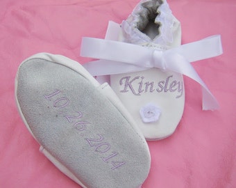 Baby Baptism Shoes - Monogrammed Baby Booties - Baby Shoe Christening -leather baptism shoes-baby girl baptism shoe