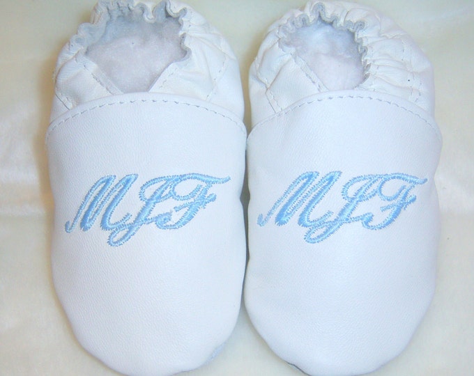 Leather baptism shoes -monogram baptism shoes - leather baby shoes -3 letter monogram leather shoes - white leather or cream leather shoes