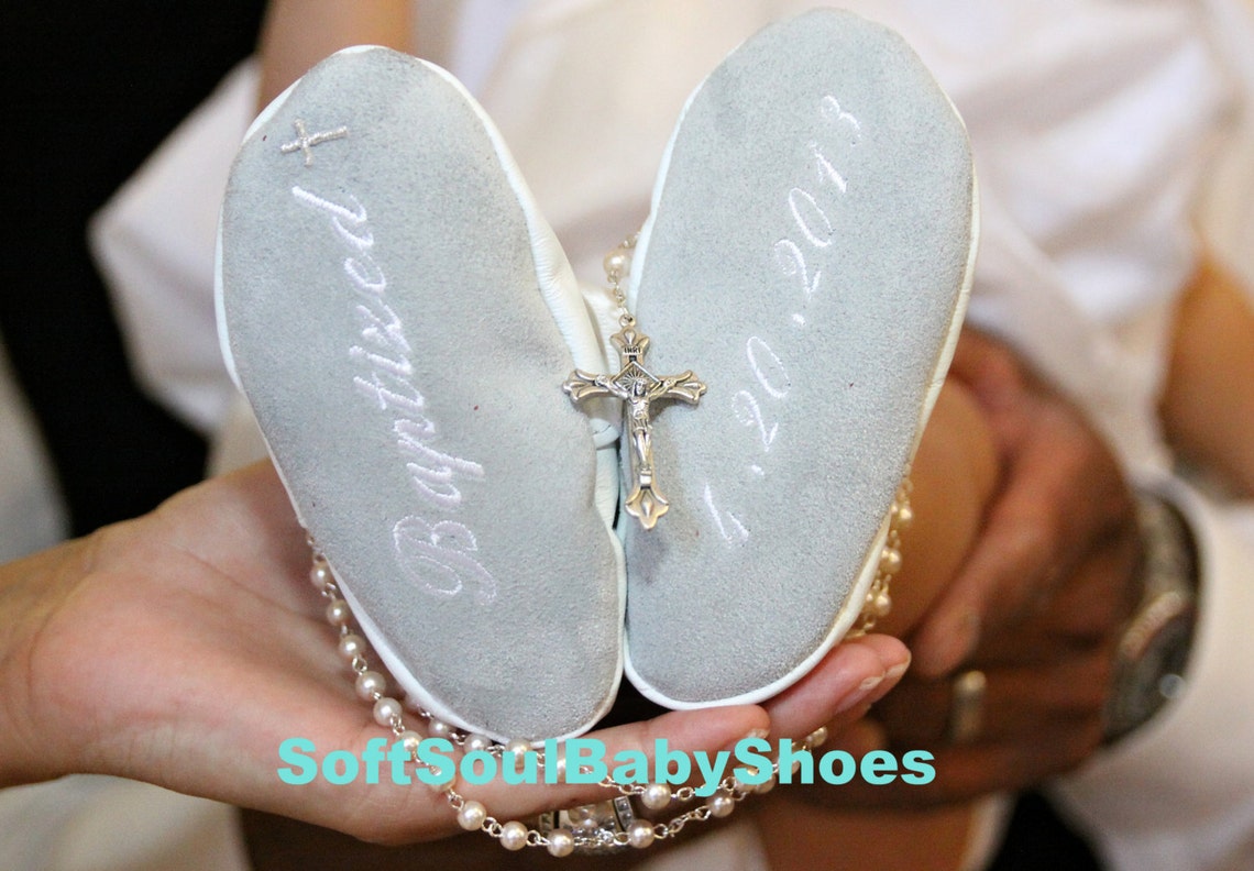White Leather Baby Shoes Baptism Chistening Shoes Personalized Etsy