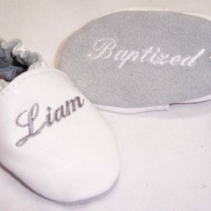 Dedication baby shoes baptism ,christening with name embroidered , cross on soles - personalized baptism shoes ,softsoul baptism baby shoes