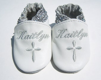 Baby girl christening booties - fancy baptism shoes for girls - Genuine leather baptism girl shoes