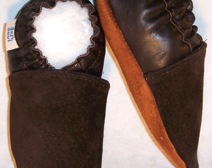genuine leather and suede shoes - 2 tone baby shoes -handmade baby shoes in Canada- softsoulbabyshoes - soft soled shoes