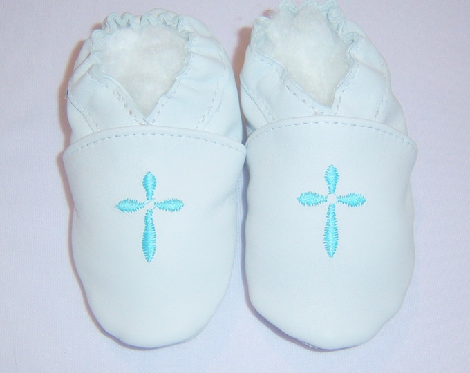 Baptism christening baby shoes, baby blue cross on christening shoe, pink cross, grey cross on baptism shoes, christening shoes
