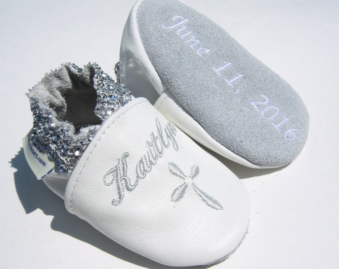 Baptism Christening shoes white leather  , personalised leather booties,moxies shoes ,chrisening shoes- christened keepsake , babtism