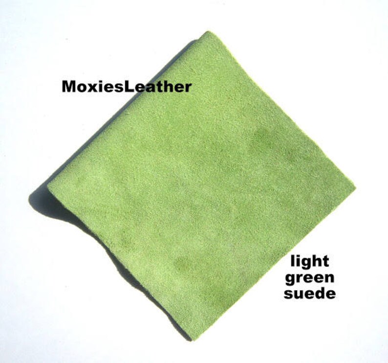 May include: A light green suede leather square. MoxiesLeather.