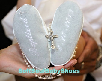 Baptism shoes girl or boy personalized in white leather - white leather baptism baby boy shoes -