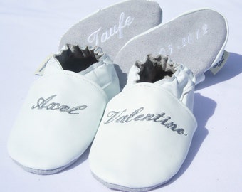 Christening white leather soft soled baby shoes with your baby's name - you pick size -baptism leather shoes, baptism keepsake