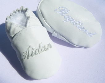 baby girl baptism shoes , baby boy baptism shoes , all white LEATHER baptism shoes , off white baptism shoes ,personalised baptism shoes