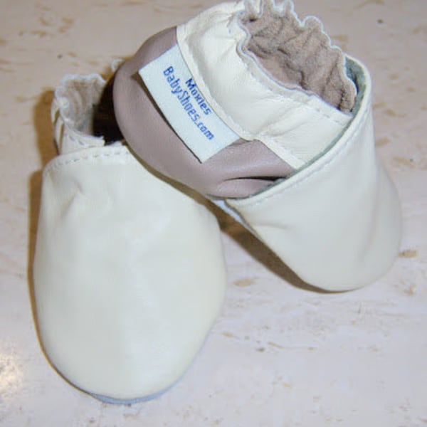 soft soled baby shoes , two tone leather children shoes, cream leather booties, handmade toddler cream shoes