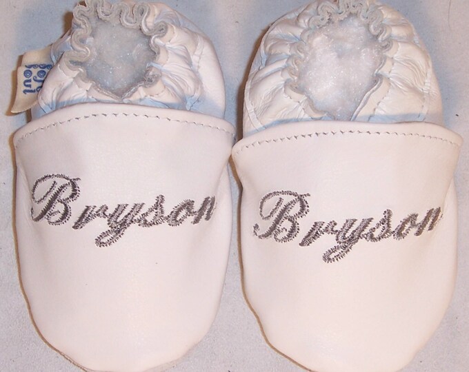 Personalized soft sole leather baby baptism shoes