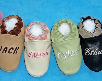 handmade leather baby shoes -personalized baby shoes - genuine leather custom made shoes - monogram baby shoes