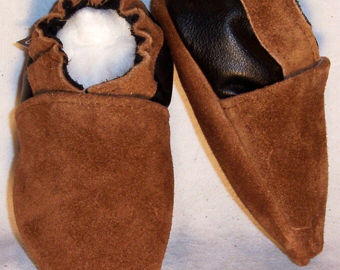 Moxies soft soled leather baby shoes 2 tone brown suede choose size - soft soles baby shoes - leather and suede moccasins