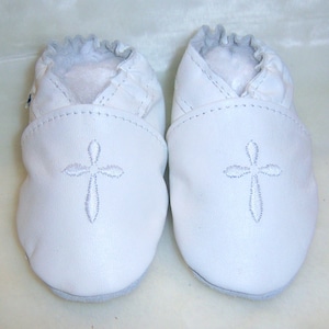 White leather Baptism Christening shoes with cross Baptism leather shoes with cross