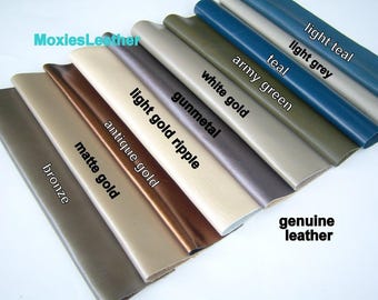 gold leather pieces - gold leather hides - teal leather - white gold leather , copper color leather , leather pieces for crafts