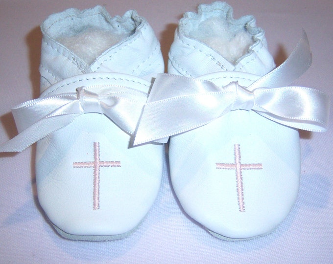 christening baptism dedication fancy all white leather baby shoes with white bow